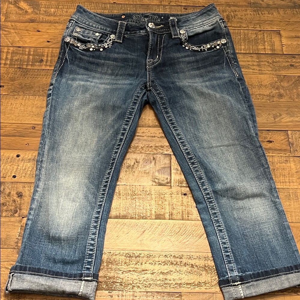 Miss Me Blue Capri Jeans with Sparkling Accents